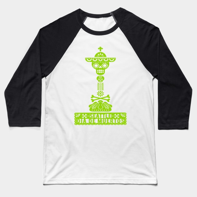 Calavera Space Needle T-Shirt Baseball T-Shirt by Festival Dia de Muertos Seattle